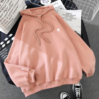 Γυναικείο φούτερ με κουκούλα και κεντήματα σε ροζ, μπεζ και μαύρο χρώμα