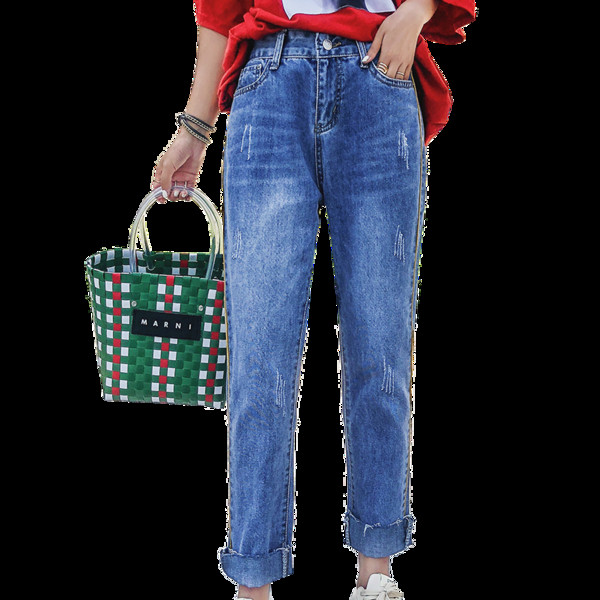 Blugi de dama moderni in albastru si talie inalta cu margini