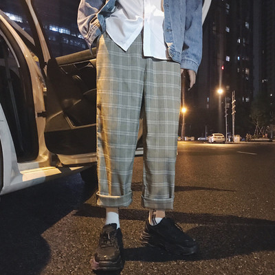 Modern férfi kockás nadrág két színben széles modellben