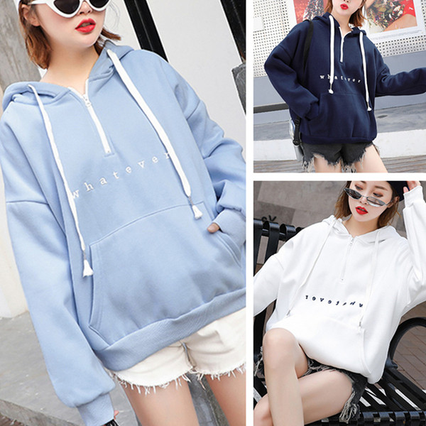 Καθημερινό γυναικείο φούτερ με φερμουάρ και επιγραφή σε διάφορα χρώματα