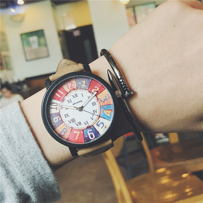 Πολύχρωμο ανδρικό ρολόι με δερμάτινο λουράκι