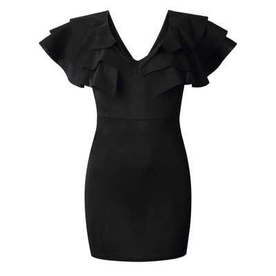 Stílusos női ruha V-nyakkal, fekete színben