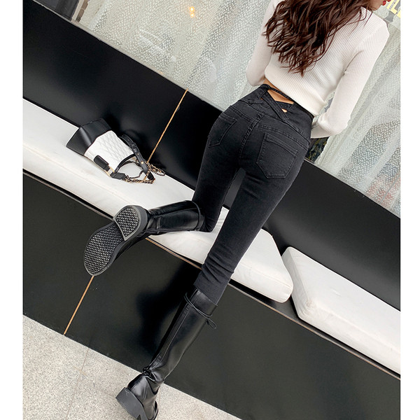 Modern női farmer Slim-modell két színben, magas derékkal