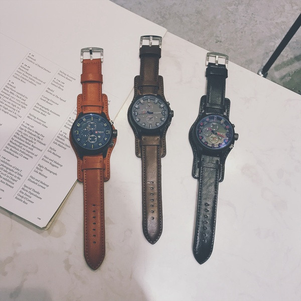 Ανδρικό ρολόι ε λουρί οικολογικού δέρματος - τρία χρώματα