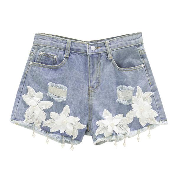 Модерни дамски къси дънки с 3D- елемент в два цвята 