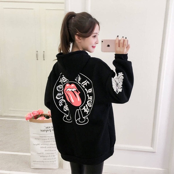 Hanorac de dama cu imprimeu in negru si rosu