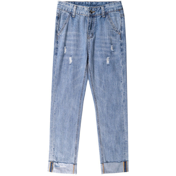 Μοντέρνα γυναικεία τζιν με ψηλή μέση σε δύο χρώματα και σχισμένα μοτίβα