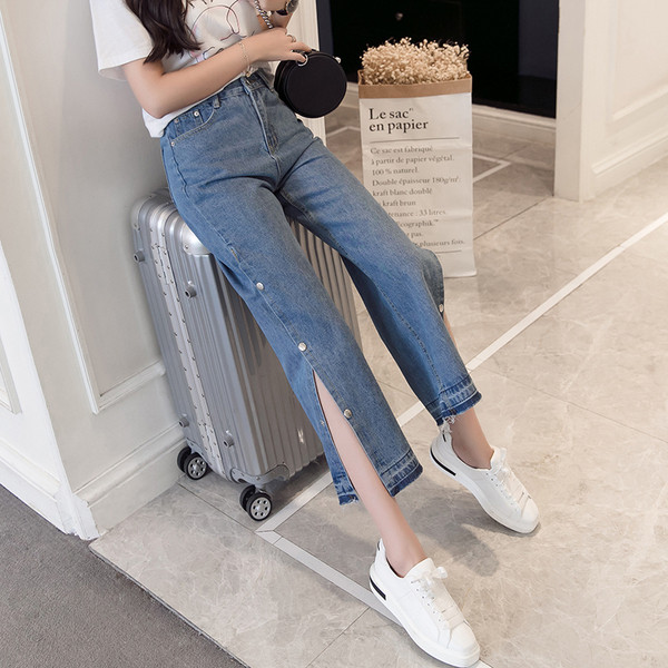 Új modell Női farmer magas derékkal és hasítékkal