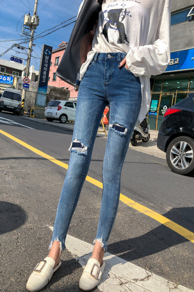 Alkalmi női farmer magas derékkal, kék színben