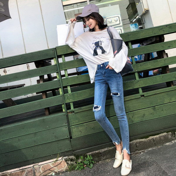 Alkalmi női farmer magas derékkal, kék színben