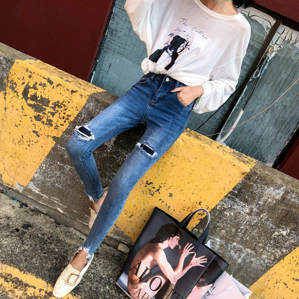 Alkalmi női farmer magas derékkal, kék színben