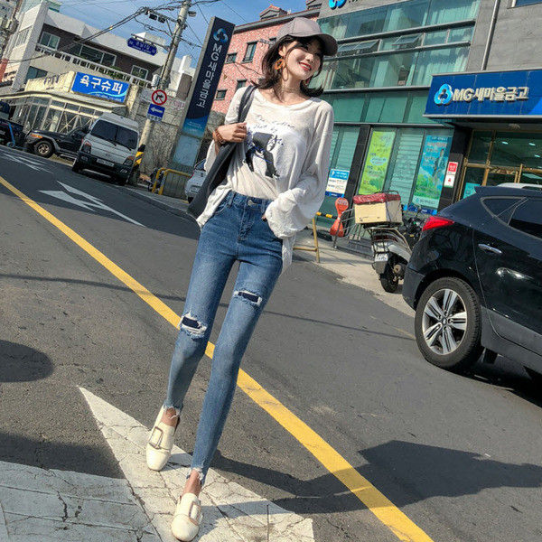 Alkalmi női farmer magas derékkal, kék színben