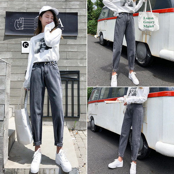 Γυναικεία τζιν με ψηλή μέση σε τρία χρώματα ευρύ μοτίβο