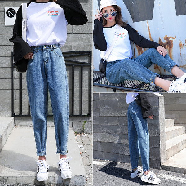 Γυναικεία τζιν με ψηλή μέση σε τρία χρώματα ευρύ μοτίβο