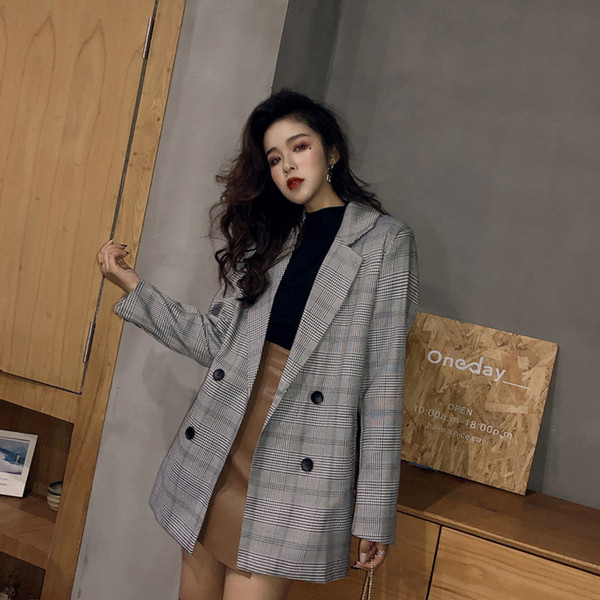 Stílusos női kockás kabát hosszú modell két színben