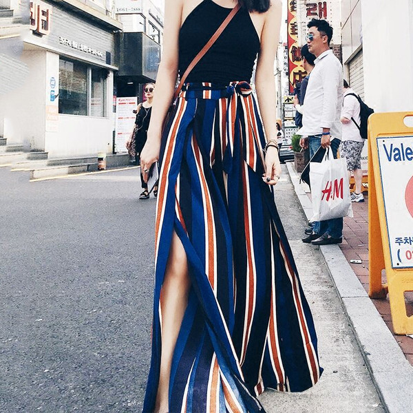 Modern női széles modell nadrág magas derékkal