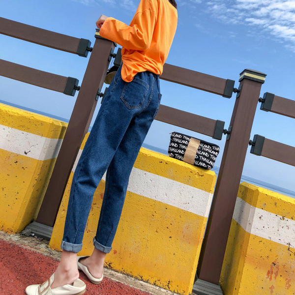 Alkalmi női farmer széles modell magas derékkal