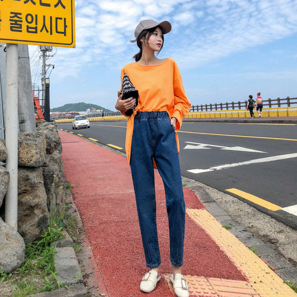 Alkalmi női farmer széles modell magas derékkal