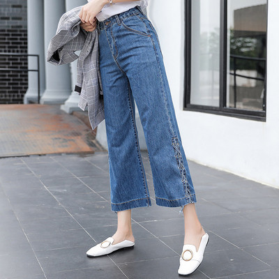 Κομψά γυναικεία τζιν σε διάφορα χρώματα με ψηλή μέση και κορδόνια