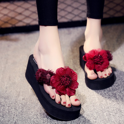 Papuci moderni de dama cu talpa inalta si element 3D in mai multe culori