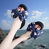 Papuci de damă cu talpă înaltă până la degete cu panglică