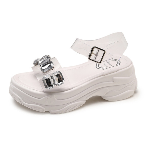 Modern női szandál fehér és sárga kövekkel