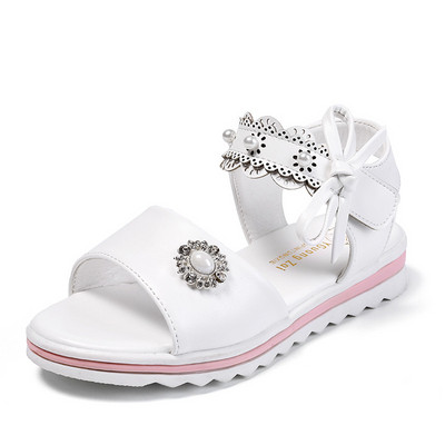 Καθημερινά παιδικά σανδάλια με κορδέλα και πέρλες σε τρία χρώματα