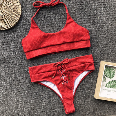 ÚJ modern kétrészes fürdőruha magas derékkal, fekete és piros színben