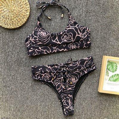 ÚJ modern kétrészes fürdőruha magas derékkal, fekete és piros színben