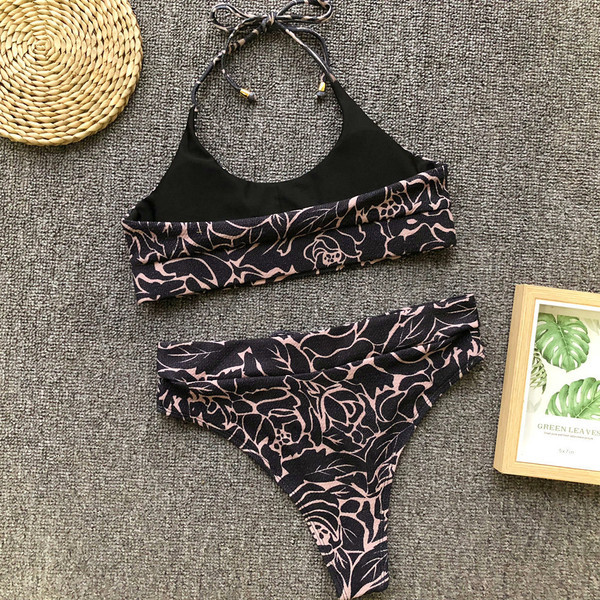 ÚJ modern kétrészes fürdőruha magas derékkal, fekete és piros színben