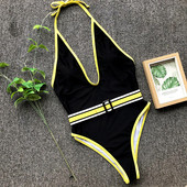 ÚJ teljes női fürdőruha V-nyakú fekete színben