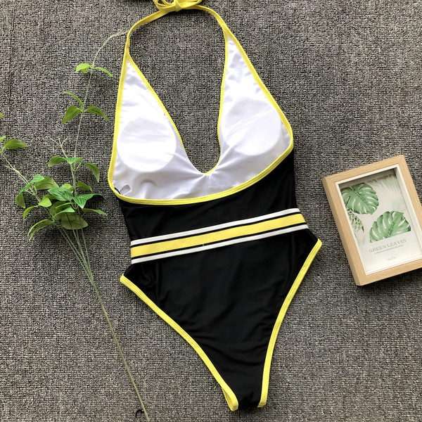 ÚJ teljes női fürdőruha V-nyakú fekete színben