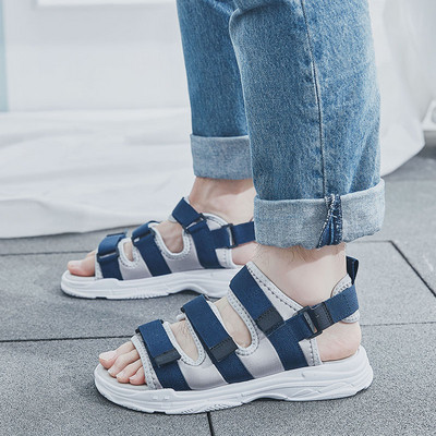 Καθημερινά ανδρικά σανδάλια σε δύο χρώματα με βελκρό και επίπεδη σόλα