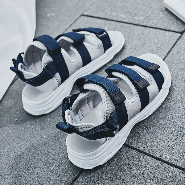 Καθημερινά ανδρικά σανδάλια σε δύο χρώματα με βελκρό και επίπεδη σόλα