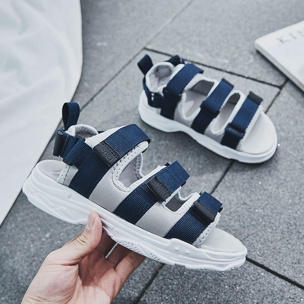 Καθημερινά ανδρικά σανδάλια σε δύο χρώματα με βελκρό και επίπεδη σόλα