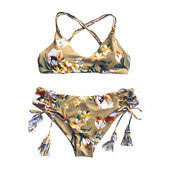 Дамски бански костюм от две части с връзки и флорален десен