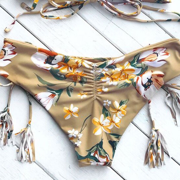 Дамски бански костюм от две части с връзки и флорален десен