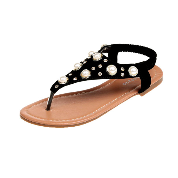 Alkalmi női szandál lapos talppal és gyöngyökkel