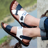 Alkalmi férfi eko bőr szandál rátéttel