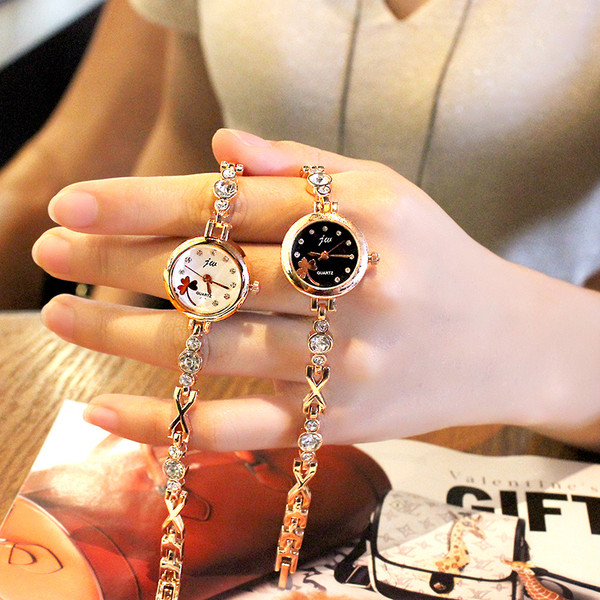 Ceas elegant de dama cu pietre si curea metalica - doua culori