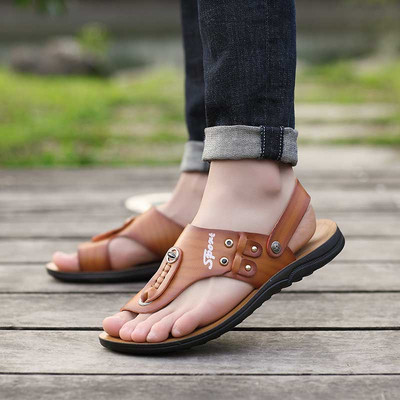 Модерни мъжки сандали от еко кожа с надпис