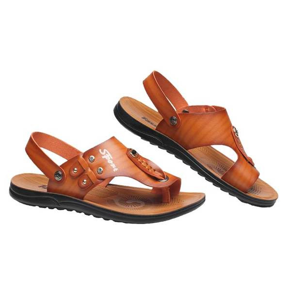 Μοντέρνα δερμάτινα σανδάλια με επιγραφή