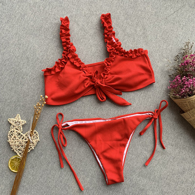 ÚJ női fürdőruha két részes sárga, piros és fehér színben