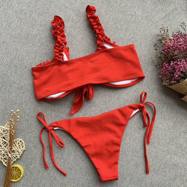 ÚJ női fürdőruha két részes sárga, piros és fehér színben