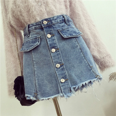Κομψή γυναικεία φούστα denim  με ψηλή μέση και κουμπιά σε δύο χρώματα