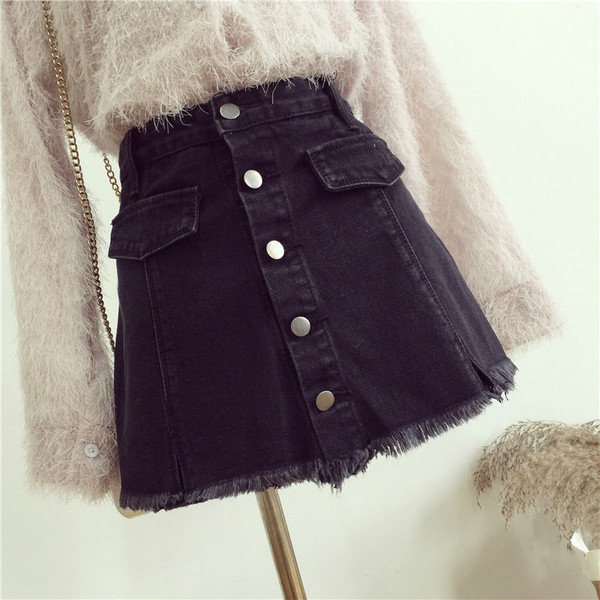 Стилна дамска дънкова пола-панталон  с висока талия и копчета в два цвята 