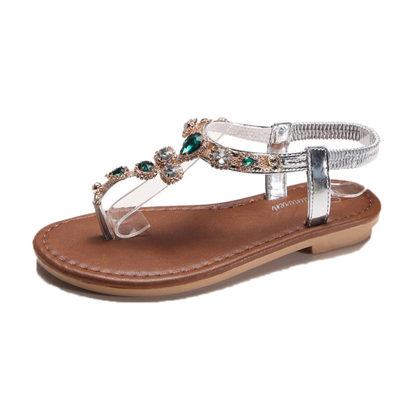 Stílusos női szandál lapos talppal, két színben, színes kövekkel