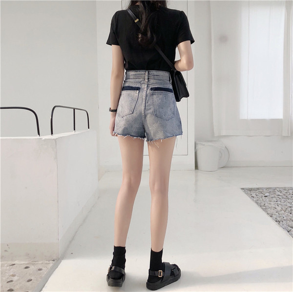 Модерни летни къси дънки с висока талия в преливащ се цвят