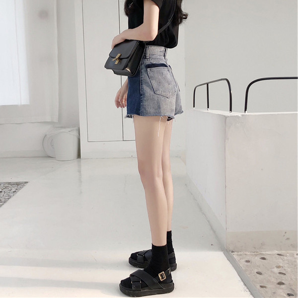 Модерни летни къси дънки с висока талия в преливащ се цвят