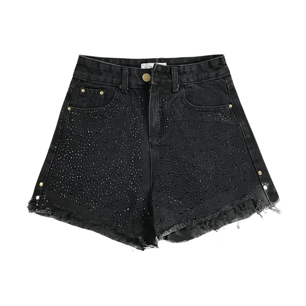 Aktuális női rövidnadrág díszkövekkel fekete színben